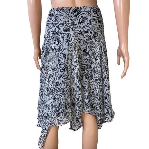 Nine West Pleated 100% Silk Midi Skirt black/white side zip up SZ 2 - Picture 4 of 8